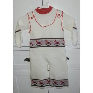 Vintage‎ JCPenney Toddletime Knit Romper Size 1.5 Rocking Horse Applique 18-24